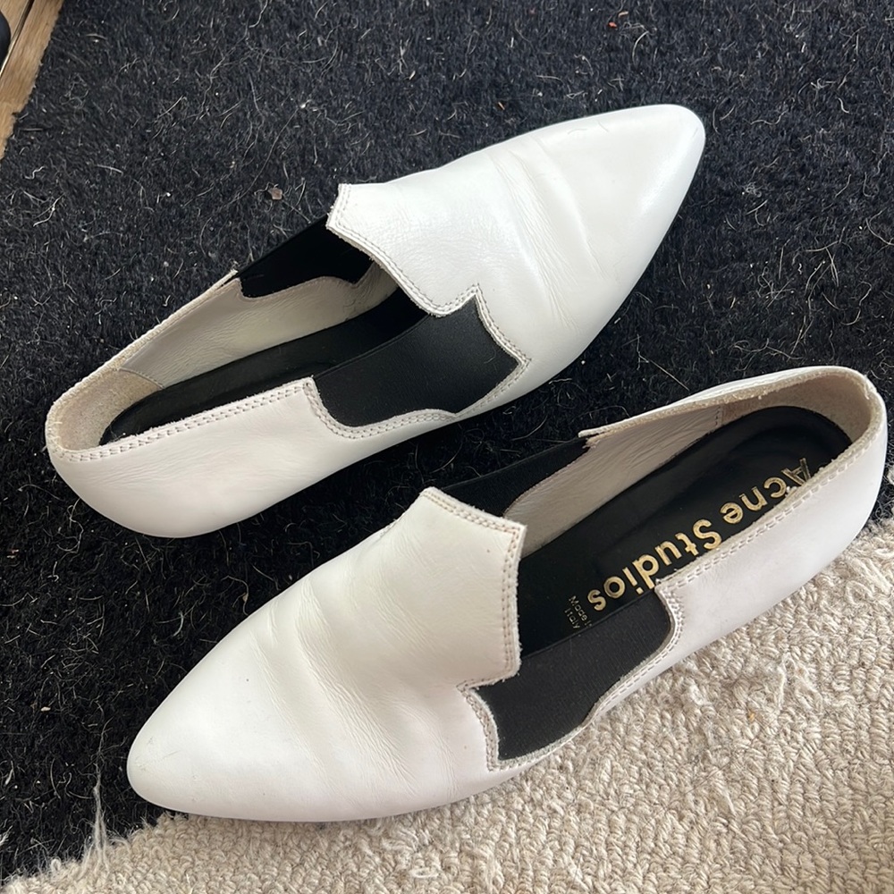 Acne black and white flats size 38